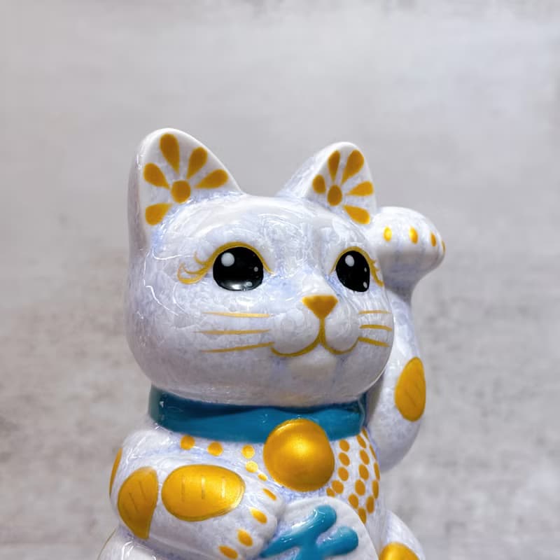 【藤彩千金】日本清水燒招財貓 | 花結晶 藤 体小判 千万両 左