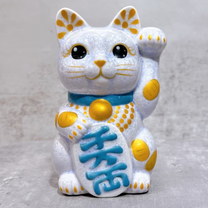 【藤彩千金】日本清水燒招財貓 | 花結晶 藤 体小判 千万両 左