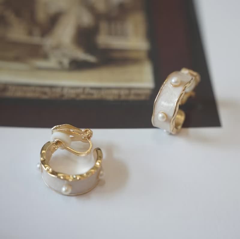 奶油冰淇淋  珍珠耳夾耳環無耳洞