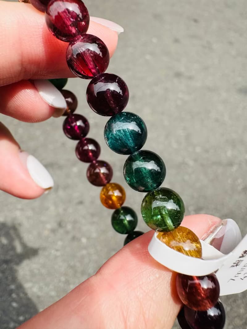 精品級老礦濃色碧璽7mm14.93g帶藍碧金絲雀旺夫石電氣石高頻磁場