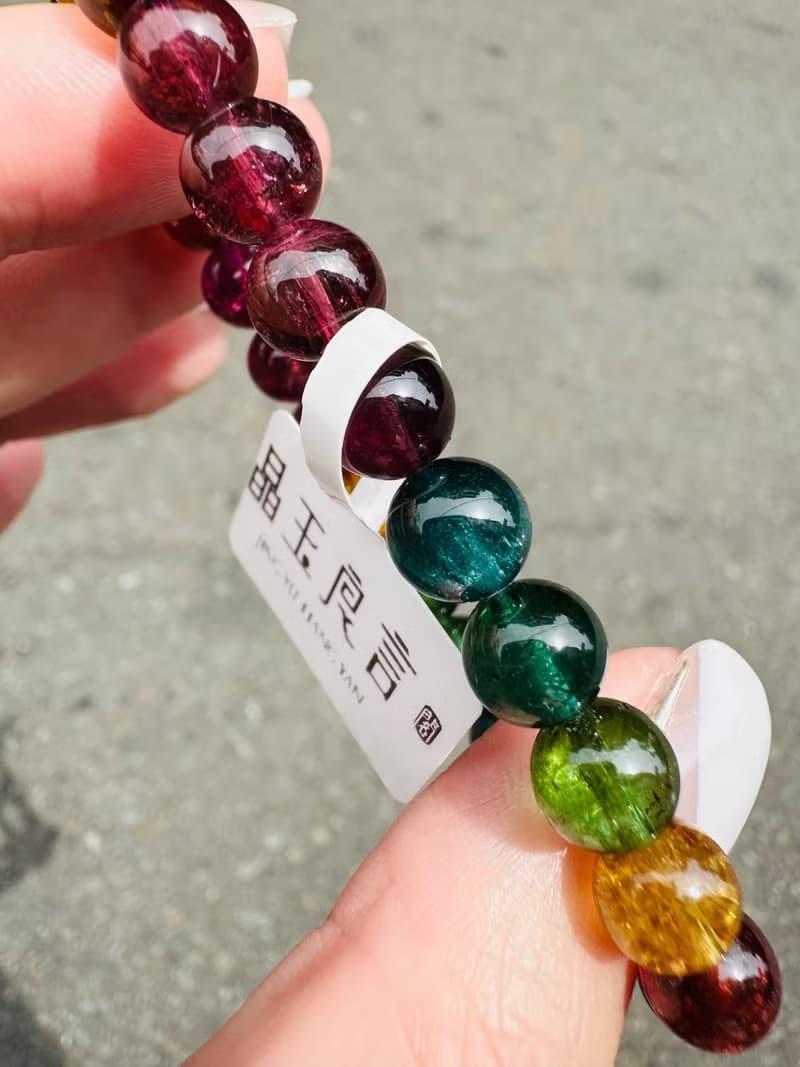 精品級老礦濃色碧璽7mm14.93g帶藍碧金絲雀旺夫石電氣石高頻磁場