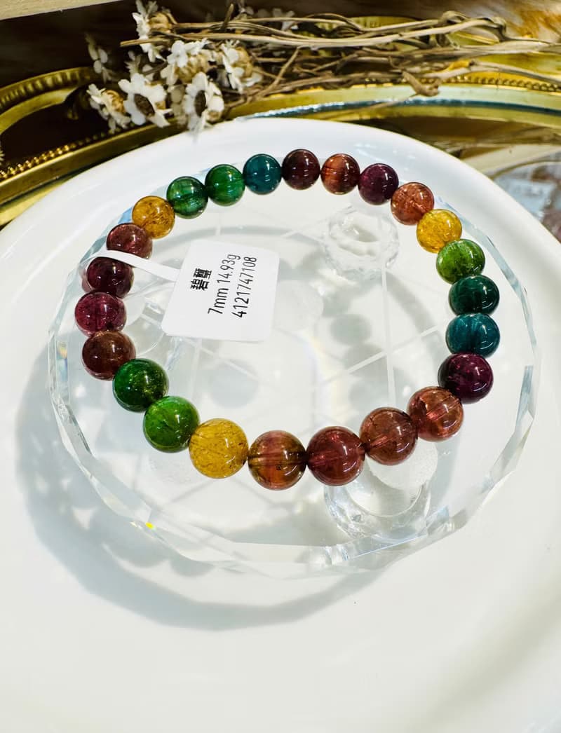 精品級老礦濃色碧璽7mm14.93g帶藍碧金絲雀旺夫石電氣石高頻磁場