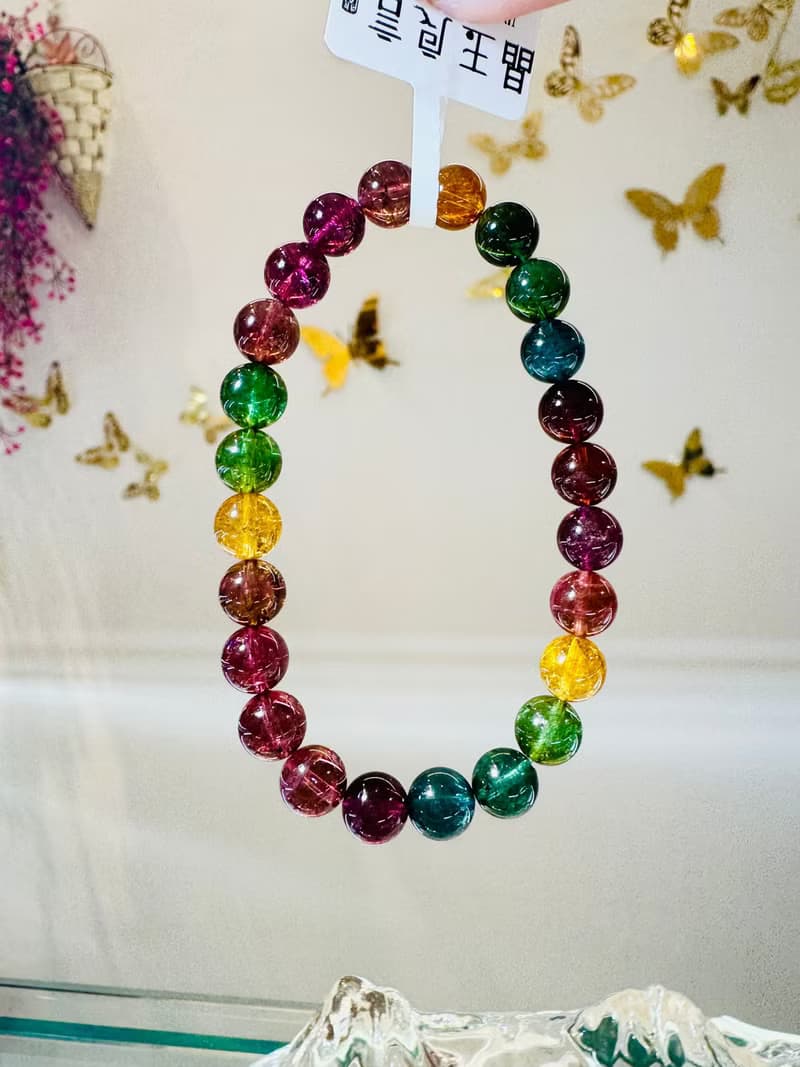 精品級老礦濃色碧璽7mm14.93g帶藍碧金絲雀旺夫石電氣石高頻磁場