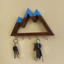 Wooden wall key holder Mountains peaks (blue tops)
