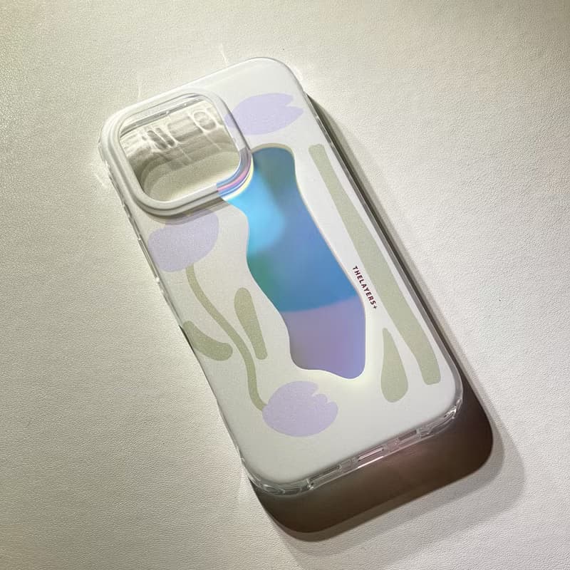 iPhone 16全包漸變幻彩 | 紫色米黃色花卉可愛圖案|防摔軟手機殼