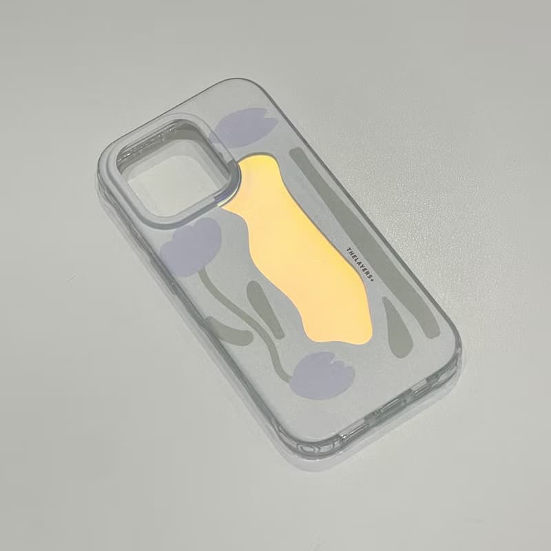 iPhone 16全包漸變幻彩 | 紫色米黃色花卉可愛圖案|防摔軟手機殼