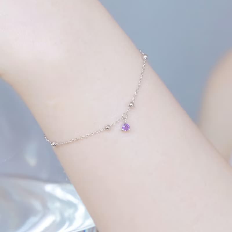 紫水晶925純銀垂墜寶石手鍊