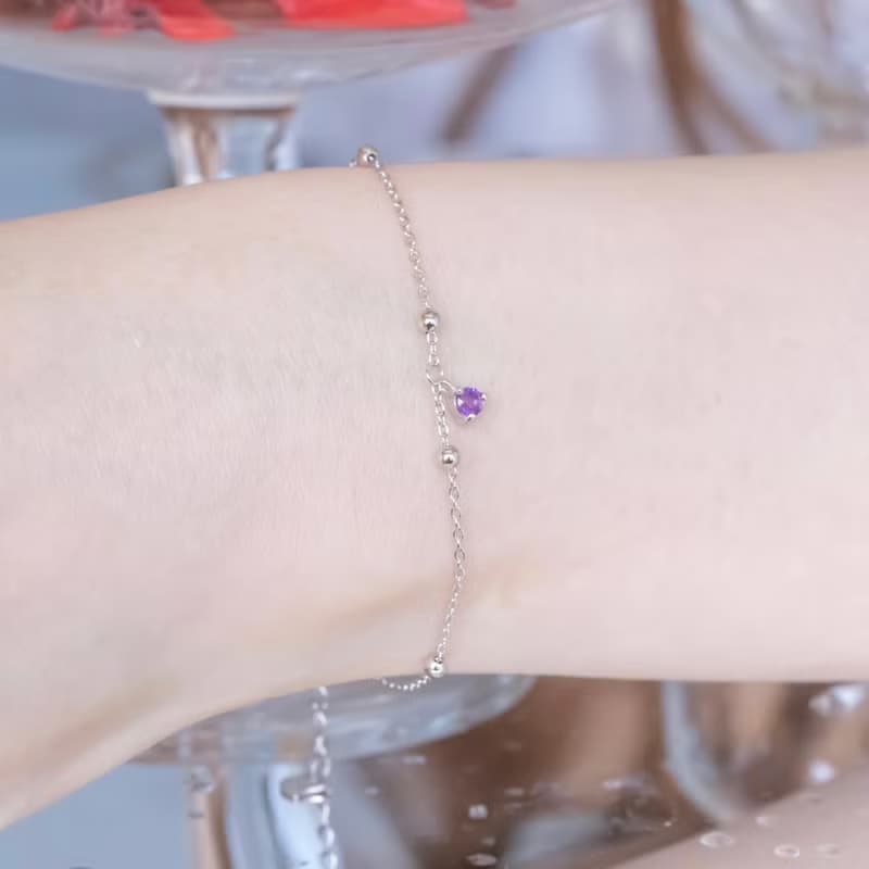 紫水晶925純銀垂墜寶石手鍊