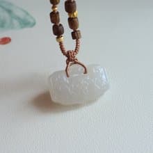 天然和田玉祥云平安鎖吊墜和田玉如意鎖項鏈冰底煙紫料玉質溫潤