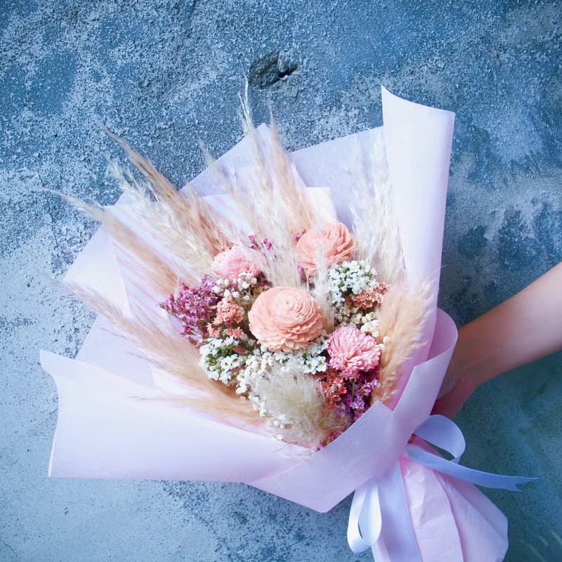 粉紫色韓式乾燥花束/生日/畢業/情人節/求婚花束