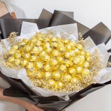 奢華黑金金莎+滿天星大花束(金色花棒65支入可抽取)