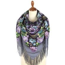 Pavlovo Posad Russian Shawl 100% Wool Scarf Wrap Silk Fringe 125x125 cm 2000-1