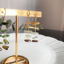 14KGF 碧璽 藍漸變色 耳環 / 獨一無二 / 耳夾 / 十月誕生石
