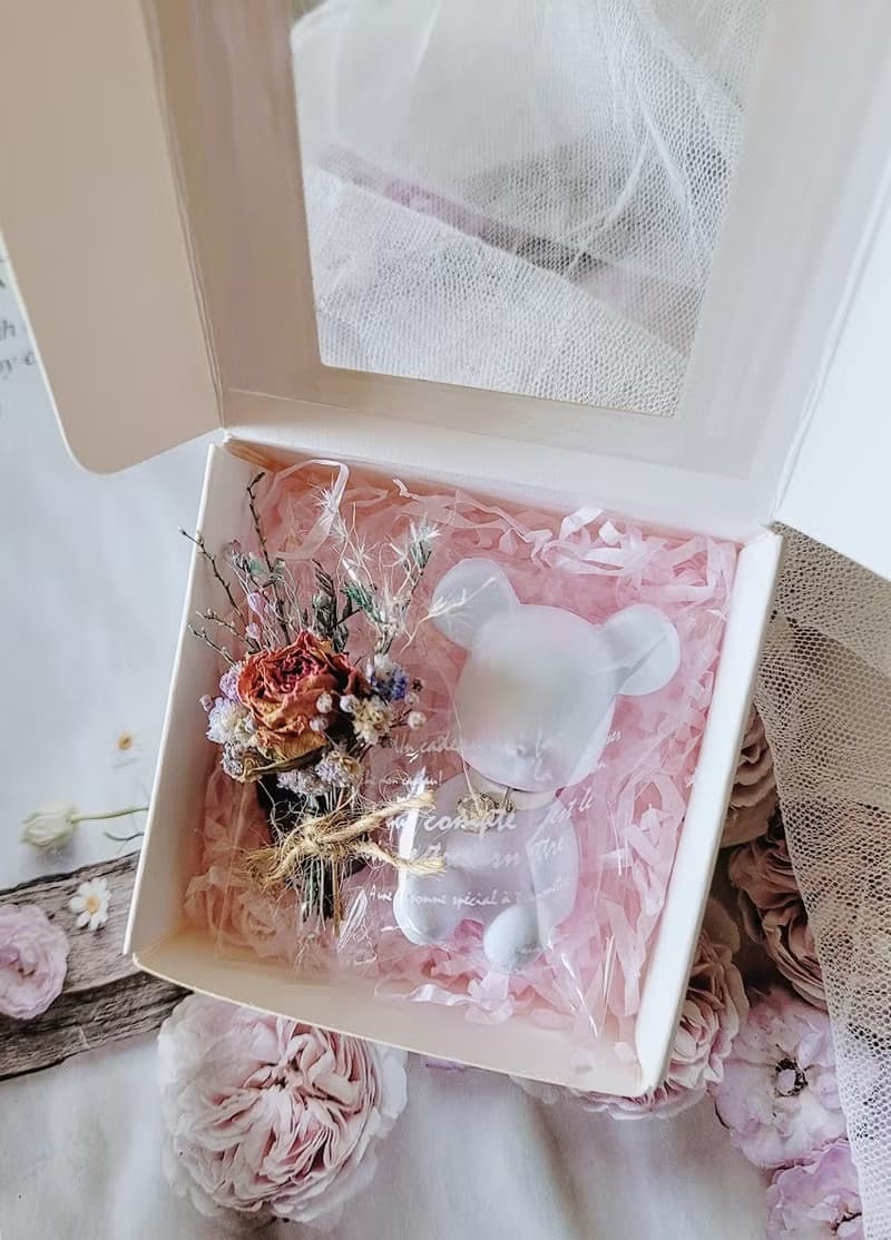 鑽石捧花熊擴香石 玫瑰花束1ml精油 禮盒組  有提袋 活動禮 婚禮