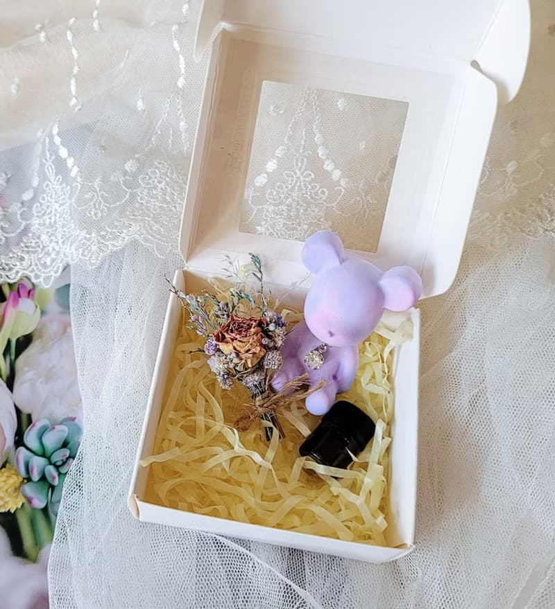 鑽石捧花熊擴香石 玫瑰花束1ml精油 禮盒組  有提袋 活動禮 婚禮
