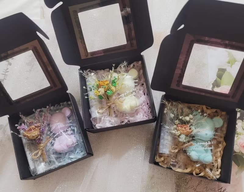 鑽石捧花熊擴香石 玫瑰花束1ml精油 禮盒組  有提袋 活動禮 婚禮
