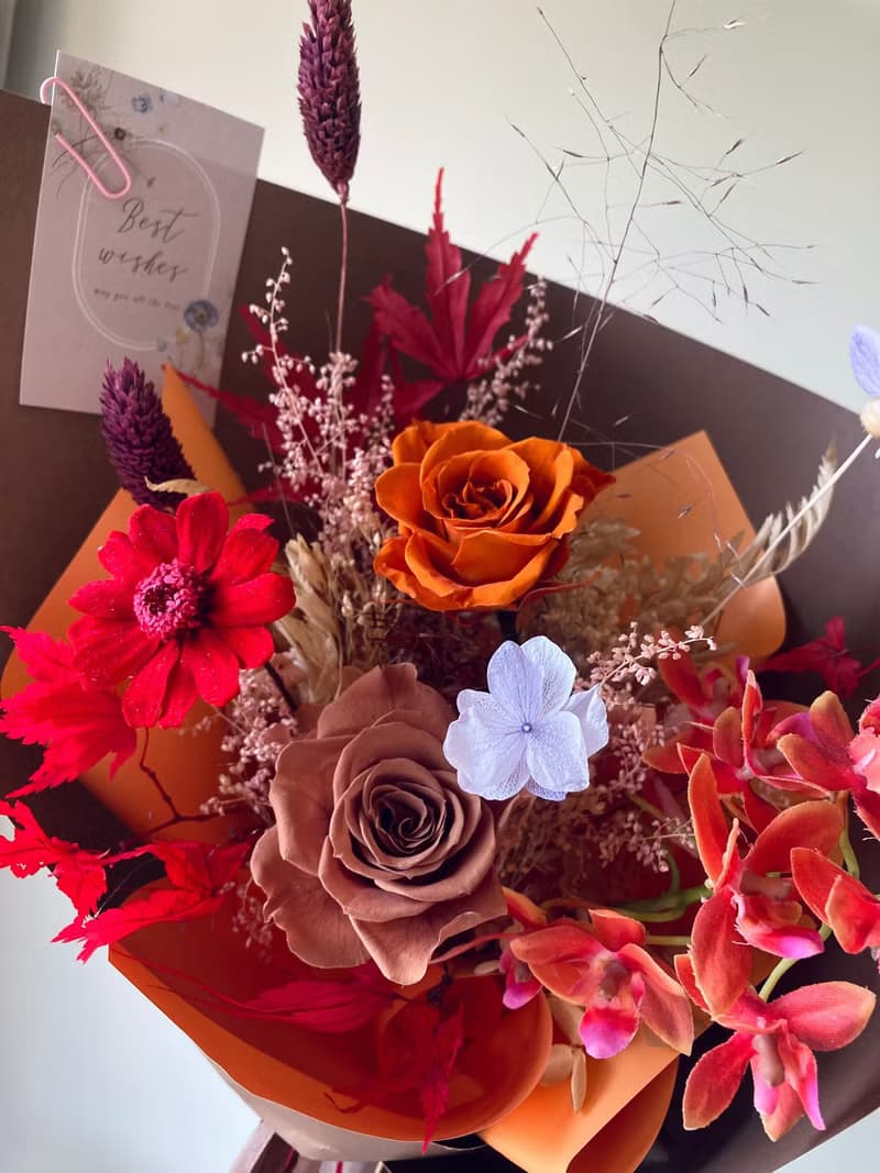 秋風永生花束。情人節/千代蘭/生日紀念日禮物/升遷表演獻花花禮