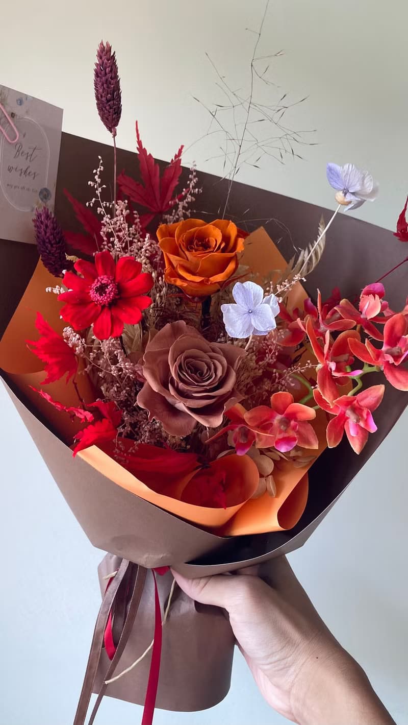 秋風永生花束。情人節/千代蘭/生日紀念日禮物/升遷表演獻花花禮