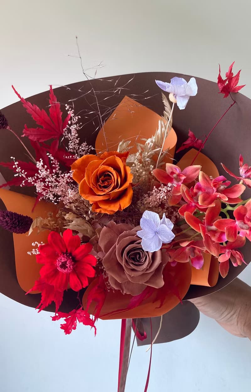秋風永生花束。情人節/千代蘭/生日紀念日禮物/升遷表演獻花花禮