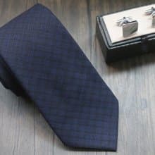 深藍系小格紋領帶窄版英倫風休閒tie