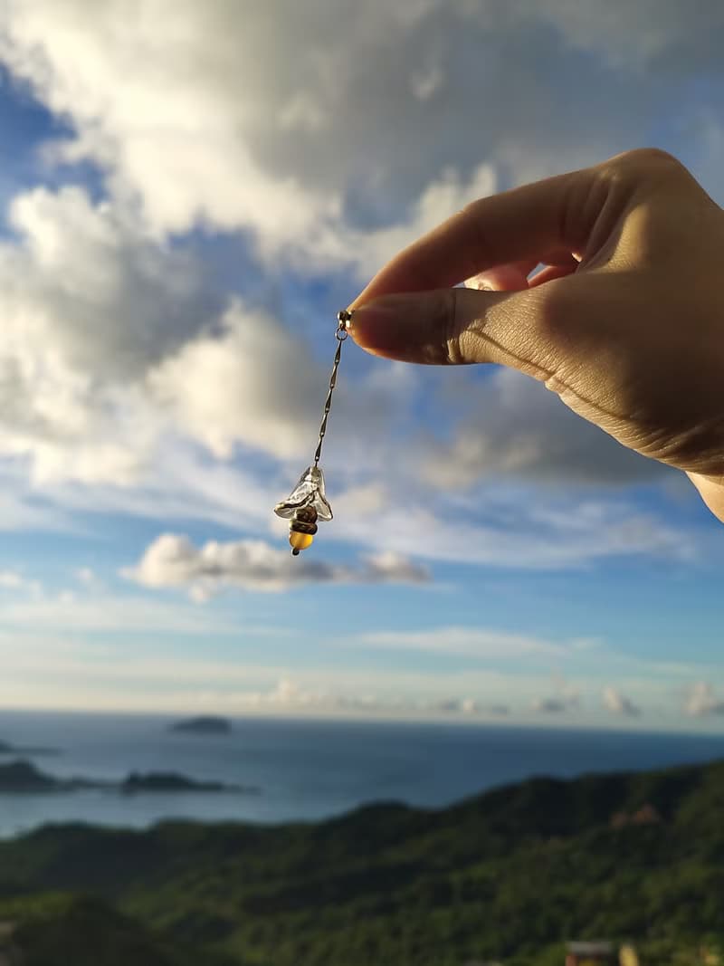 裙擺花長鏈垂墜耳環  黃銅耳飾  /冰花原色瑪瑙