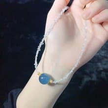 天然閃靈鑽鎖骨鏈搭配魔鬼藍海藍寶鎖骨鏈  極細款