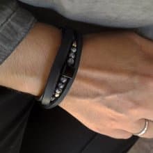 All Black Men Leather Bracelet with Black Onyx, Multistrand Style