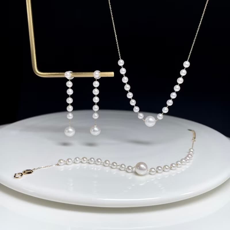 浮光序曲淡水天然珍珠項鍊珍珠手鍊18K金鍊珍珠套裝珍珠耳環