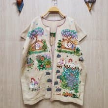 手工刺繡開衫、棉布、刺猬、兔子、松鼠、花園