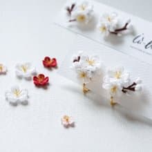 寒梅雅韻 梅 Plum Blossom 細工布花耳環 冬季系列