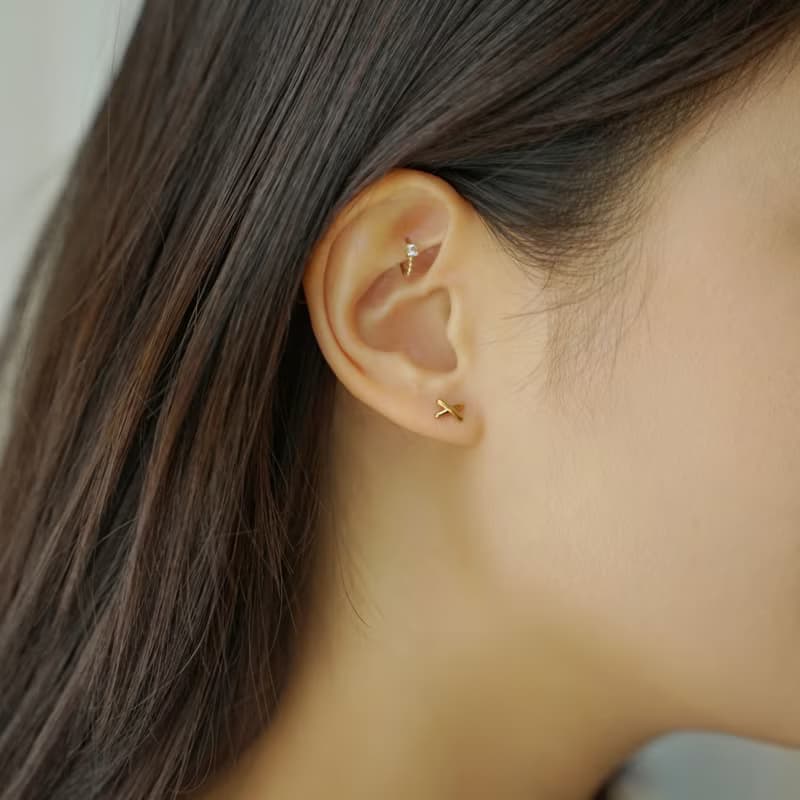 Mini 訂製款 316L醫療鋼 弧面交叉轉珠耳環