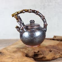 【送禮好物】250ml 天目柴燒 竹節提樑茶壺 葉敏祥手作精品