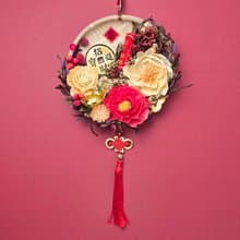 不凋索拉花混乾燥花開運吉祥米篩掛飾-招財進寶款21cm