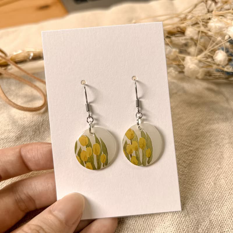 鬱金香 / 手繪【熱縮片】耳飾