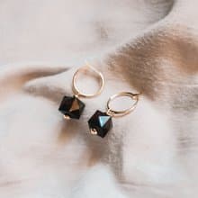 【環保 耳環】隱 - 玄黑珠寶鍍金耳圈耳環/ 純手工 / 禮物 / 推薦