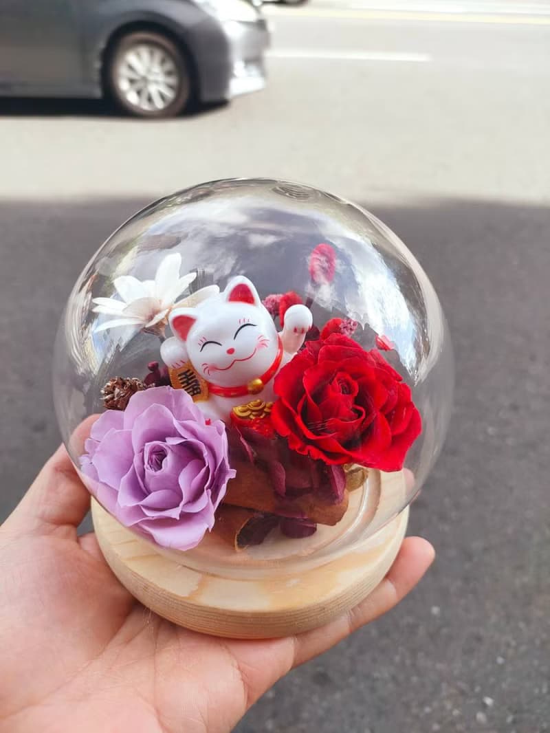 【蕎翎工作室】招財貓玻璃花盅 開幕花禮 招財花禮 招財貓