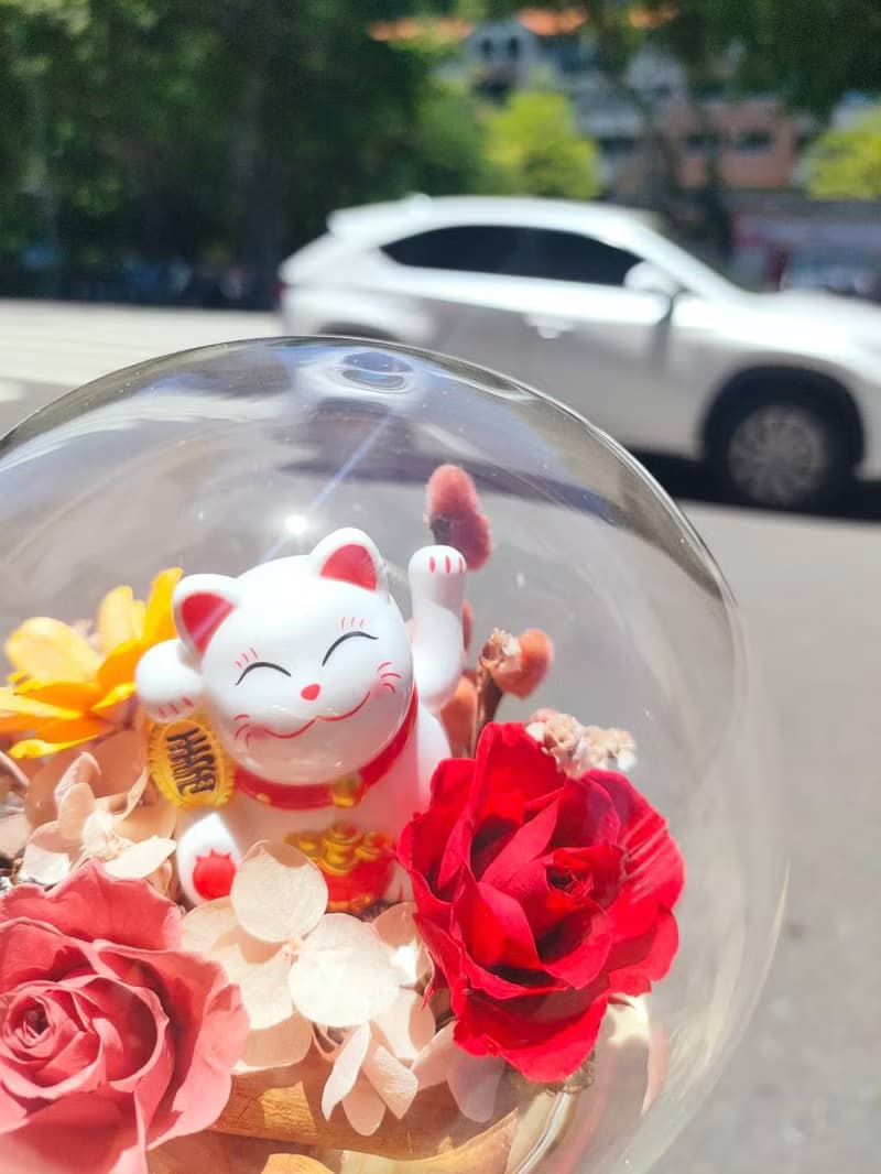 【蕎翎工作室】招財貓玻璃花盅 開幕花禮 招財花禮 招財貓