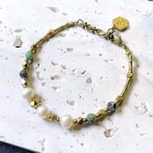 VIIART。春意 。天然珍珠綠松石黃銅手環手鍊