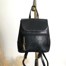 【 日本直送　名牌中古包 】Yves Saint Laurent バックパック ブラック YSLチャーム PVC レザー リュック vintage xjj285