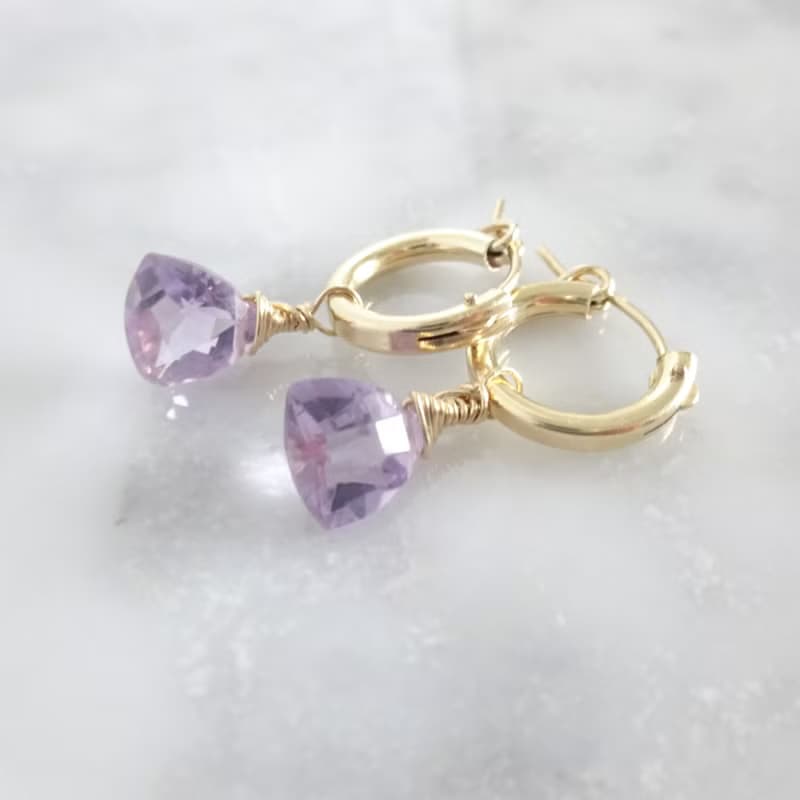 14kgf*宝石質 Pink Amethyst Triangl pierced earring /earring