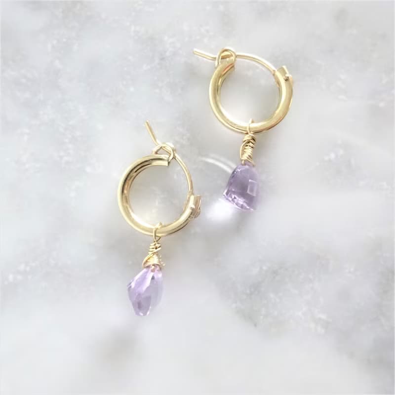 14kgf*宝石質 Pink Amethyst Triangl pierced earring /earring