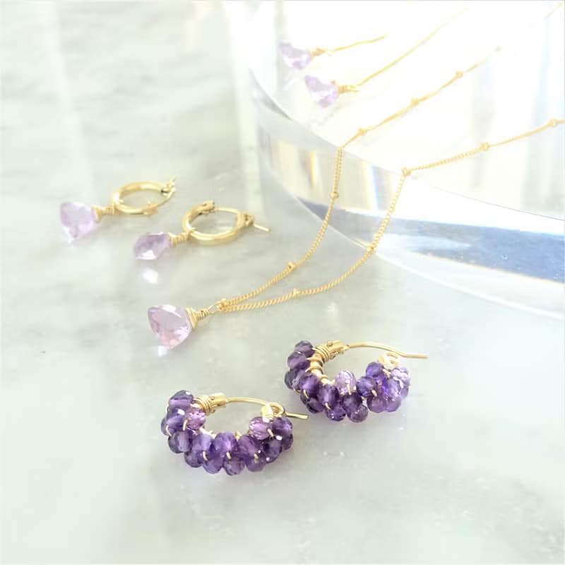 14kgf*宝石質 Pink Amethyst Triangl pierced earring /earring