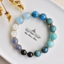 綠松石+天河石+堇青石+海藍寶+磷灰石+月光石+矽孔雀石鍍金手鍊