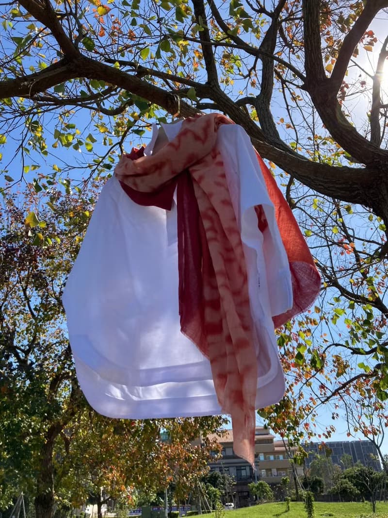 迎新紅-植物染羊絨圍巾 披肩