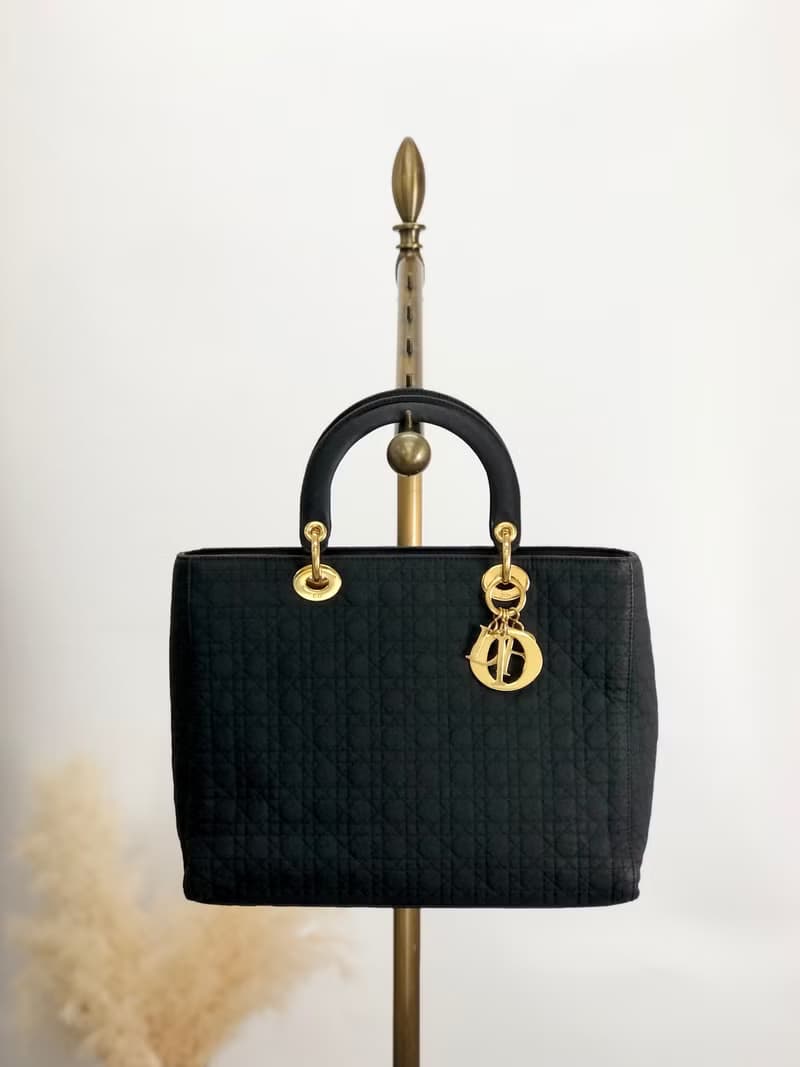 【 日本直送　名牌中古包 】Christian Dior クリスチャン ディオール カナージュ ハンドバッグ ブラック ナイロン vintage 2camf8