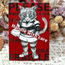 運動貓─手繪日製動物療癒防水貼紙/小卡片/行李箱/筆電