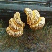 Vintage Jewelry 西洋古董飾品 凸粒金屬刷紋 夾式耳環