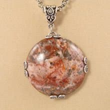 Leopard Jasper Terracotta Pink Red Jasper Round Pendant Necklace Woman Jewelry
