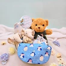 小企鵝搖籃滿月禮/彌月禮盒/生日/新生兒/送禮/口水巾