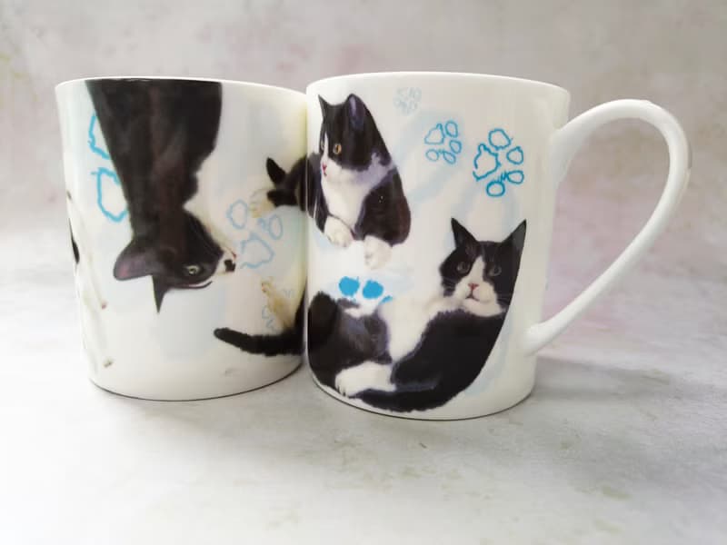 合作插畫藝術家-秋謙 水彩動物骨瓷杯-賓士貓  陶瓷馬克杯 骨瓷